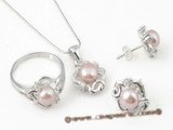 Pnset319 Fashion 6-6.5mm purple bread pearl jewelry set in sterling silver