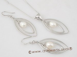 pnset331 sterling silver oval hoop and rice pearl jewelry set in wholesale