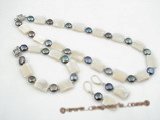 Pnset337 Elegant white& black jewelry set with square abalone and coin pearl