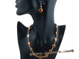 Pnset355 Elegant 12-13mm chocolate color coin pearl matinee necklace &earring set