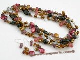 pnset361 Triple strands Colorful freshwater pearl layer costume necklace