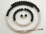 pnset372 handmade memory wire pearl necklace set with black agate