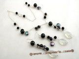 pnset382 Stylish Black style pearl& gemstone costume jewelry set in sterling silver