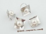 Pnset398 Stylish square design sterling silver 9.5-10mm bread pearl jewelry set