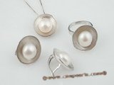 Pnset399 Stylish 925silver round tray design jewelry set with 9.5-10mm bread pearl