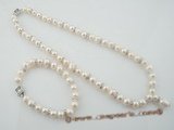 pnset404 Fashion 8-9mm white freshwater potato pearls necklace jewelry set