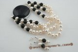 pnset411 7.5inch- Three strand black& white designer bracelet jewelry