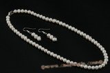 Pnset422 Enticing hand-knotted 6-7mm white potato pearl jewelry set
