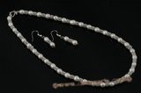Pnset424 Elegant 6-7mm white frshwater rice pearl&plated silver spacer jewelry set