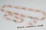 Pnset446 Smart 8-9mm colorful potato pearl princess necklace& bracelet set