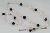 pnset450 Fashion discount side drilled pearl& black crystal jewelry set on sale