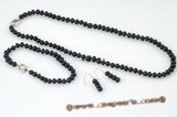 pnset456 Wouderful 6-7mm black button seed pearl necklace jewerly set