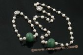 pnset472 Hand crafted potato pearl and jade necklace &brcacelet set