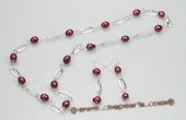 pnset480 Sterling Silver Wine Red Freshwater Rice Pearl Princess Necklace