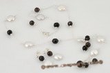 pnset481 Stylish smoking quartz& coin pearl Xmas necklace set in sterling silver