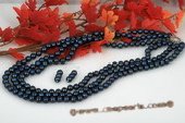 pnset496 Triple strands 8-9mm Peacock blue off round pearl layer necklace