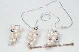 pnset498 White 8*22mm Long Dirlled Biwa Pearl Costume Necklace& Earrings set