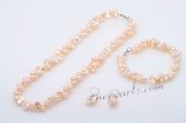pnset500 Hand-strung 6*10mm Mid-drilled Peanut/twin Pearl Necklace set