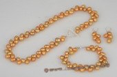 pnset502 Hand-knotted 6-7mm champagne dye color firecracker shape pearl jewelry set