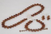 pnset508 Gorgeous Coffee 6-7mm Side-drilled Bread Pearl Necklace Set