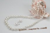 pnset512 Gradual Size White Round Shell Pearl Necklace& Earrings set
