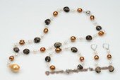 pnset515 Hand Crafted Cultured Pearl& Smoking Quartz pearl Y Style Spring Necklace