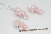 Pnset517 Grape-like Rose Quartz & Seamless Beads Pendant Necklace& Earrings