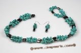 Pnset520 Sterling Silver Green Turquoise magnetic Rope Necklace& Earrings