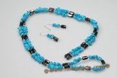 Pnset521 Sterling Silver Blue Turquoise magnetic Rope Necklace& Earrings