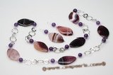 Pnset522 Hardwired 925Silver Purple Agate with Amethyst Rope Necklace