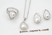 Pnset532 Elegant Oval Drop Designer 925silver Jewelry Set with Bread Pearl