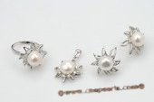 Pnset533 Elegant 9.5-10mm White Bread Pearl Flower 925silver Jewelry Set