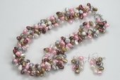 pnset552 Triple strands Colorful nugget pearl twisted costume necklace