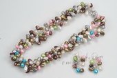 pnset553 Hot Selling Mix-color nugget pearl twisted costume necklace