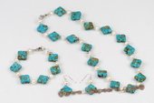 pnset556 Designer White Potato pearl and Square Turquoise Jewelry Set