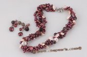 pnset568 Triple strands Colorful freshwater pearl twisted costume necklace