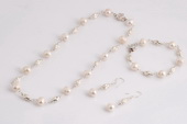 pnset580 Hand Crafted Sterling Silver Freshwater pearl Costume Necklace Set