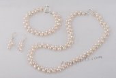 pnset582 Hand-knotted 7-8mm wheat shape pearl Necklace jewelry set