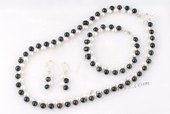 pnset583 White and Black 6-7mm Side-drilled Cultured Bread Pearl Necklace Set