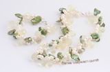 Pnset597 White side drlled freshwater pearl & green keshi pearl twisted necklace set