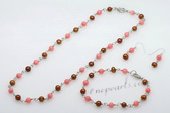 Pnset602 Hand Crafted Cultured Pearl and Coral Necklace Jewelry Set