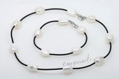 Pnset605 New Style Large Baroque Pearl Black Leather thong Necklace