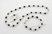 pnset608 Smart White Cultured Pearls and Black Agate Jewelry Set