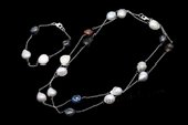 Pnset613 Hand Wired Sterling Silver Cahin Baroque Pearl Necklace&Bracelet Set