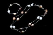 Pnset614 Hand Crafted Sterling Silver Baroque Pearl Necklace&Bracelet Set