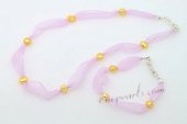 Pnset615 Designer 7-8mm Nugget Pearl Organza Ribbon Necklace