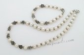 Pnset620 Beautiful White Freshwater Pearl and Flower Spacer Jewelry set