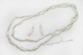 Pnset623 Eye-catching Sterling Silver Biwa Pearl Opera Necklace