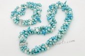 pnset624 Hot Selling Blue Freshwater pearl twisted costume necklace