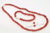 pnset632 Hand-knotted Wine Red Nugget Pearl Necklace Jewelry Set